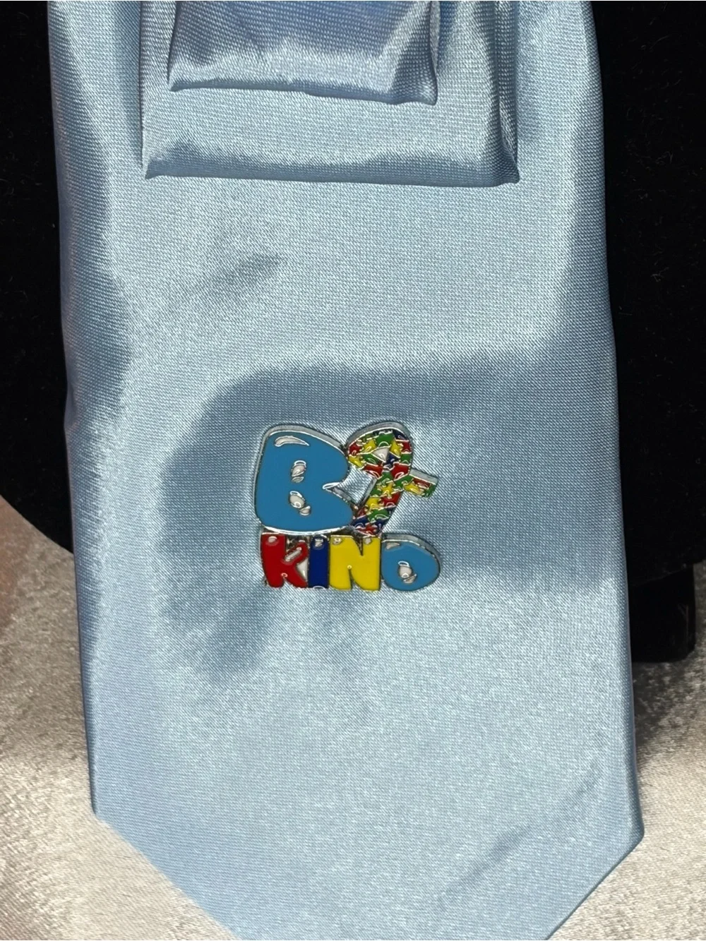 Light Blue Womens Satin Tie with Autism Awareness Pins